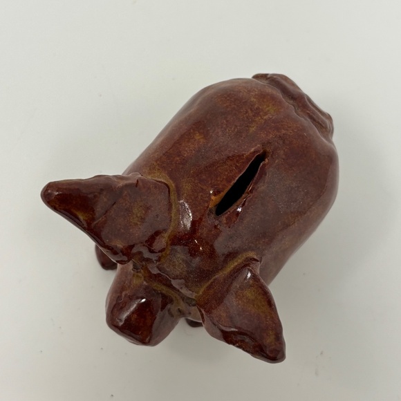 Handmade Pottery Pig Piggy Bank Brown Glaze Big Ears Rustic Folk Art Unmarked - Picture 2 of 8